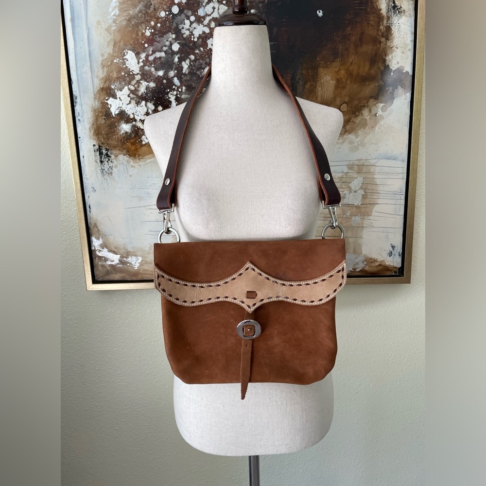 JB Leather hand stitched genuine leather shoulder bag handbag purse ~